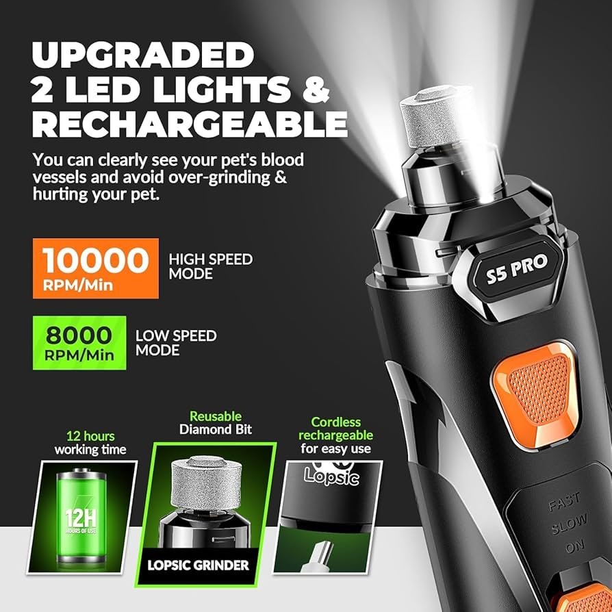 Quiet Dog Nail Grinder with LED Light - Image 6